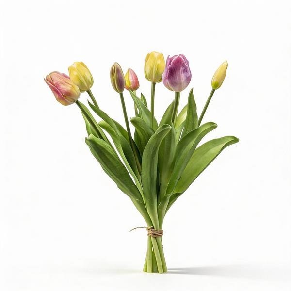 Tulip Bouquet - Soft Spring - ‘Real Touch’ Artificial Tulips - 7 Tulip stems - 42 cm