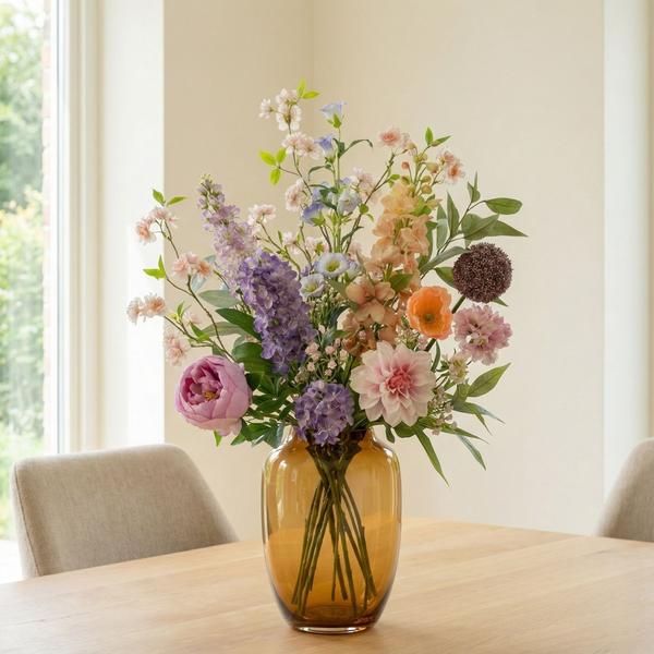 Kunstbloemen Boeket - Pastel Meadow Deluxe - Real Touch - 15 Stelen - ↑ 100 cm