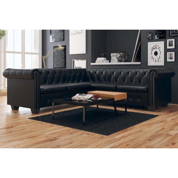 vidaXL Hoekbank 5-zits Chesterfield-stijl kunstleer zwart