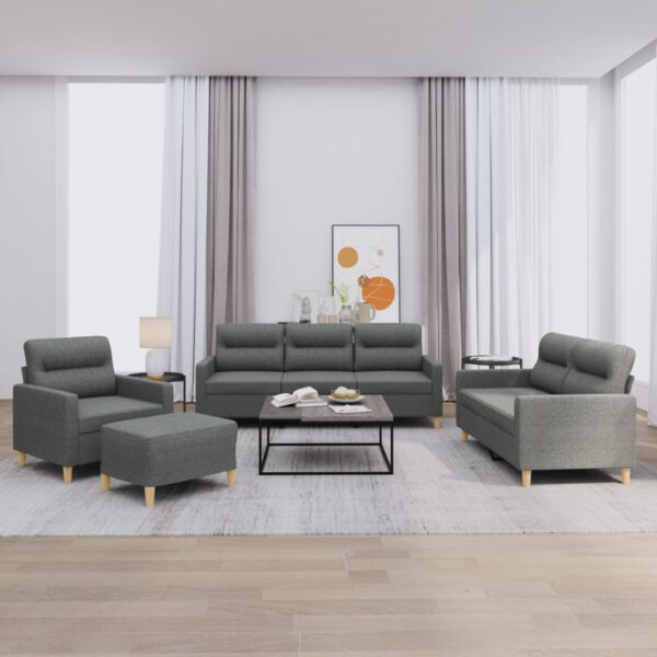 vidaXL 4-delige Loungeset met kussens stof donkergrijs