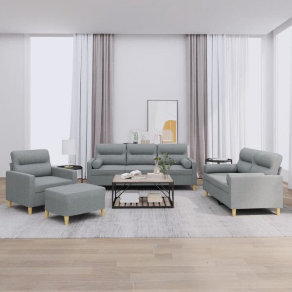 vidaXL 4-delige Loungeset met kussens stof lichtgrijs