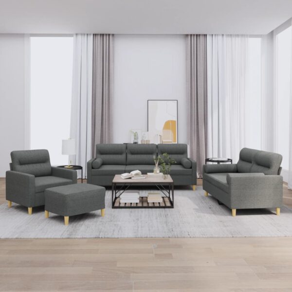 vidaXL 4-delige Loungeset met kussens stof donkergrijs