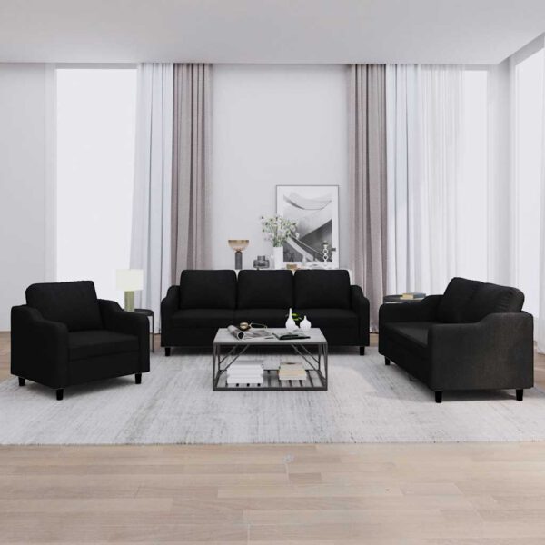 vidaXL 3-delige loungeset met kussens stof zwart