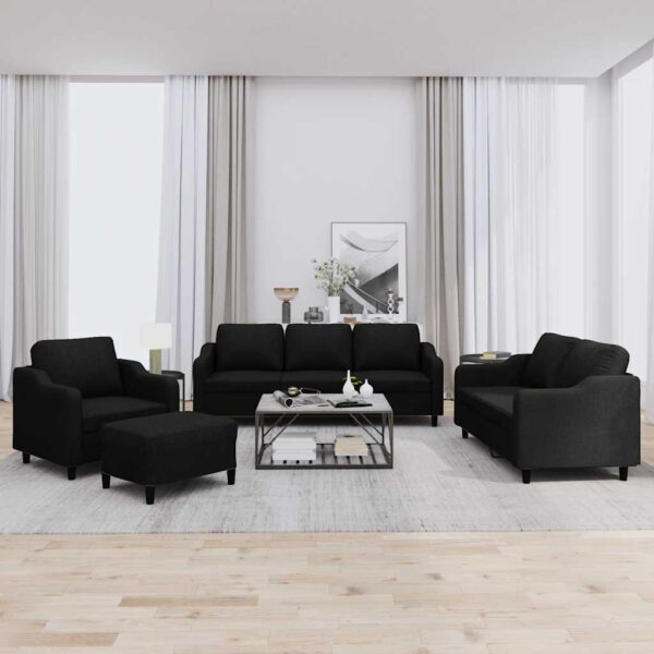 vidaXL 4-delige loungeset met kussens stof zwart