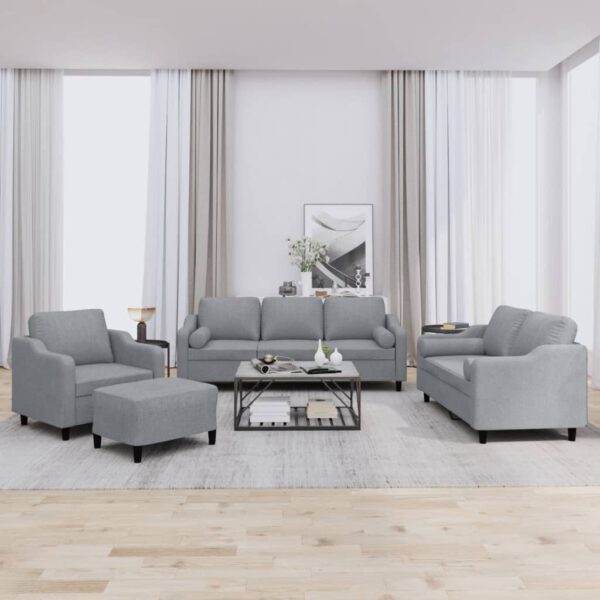 vidaXL 4-delige Loungeset met kussens stof lichtgrijs