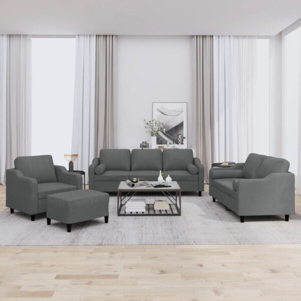 vidaXL 4-delige Loungeset met kussens stof donkergrijs