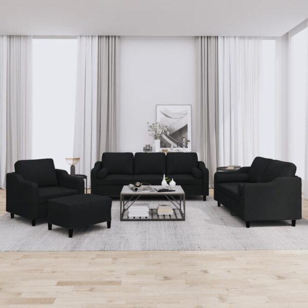 vidaXL 4-delige Loungeset met kussens stof zwart