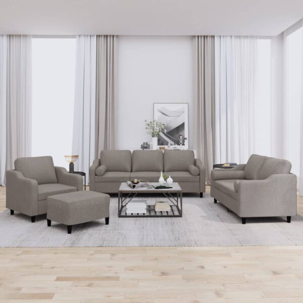vidaXL 4-delige Loungeset met kussens stof taupe