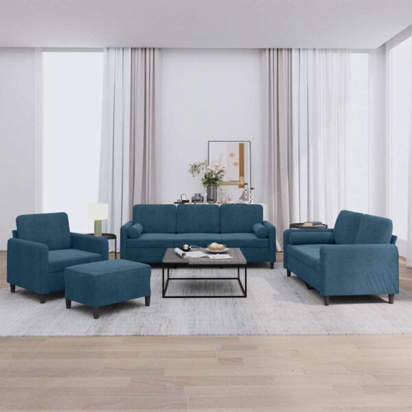 vidaXL 4-delige Loungeset met kussens fluweel blauw