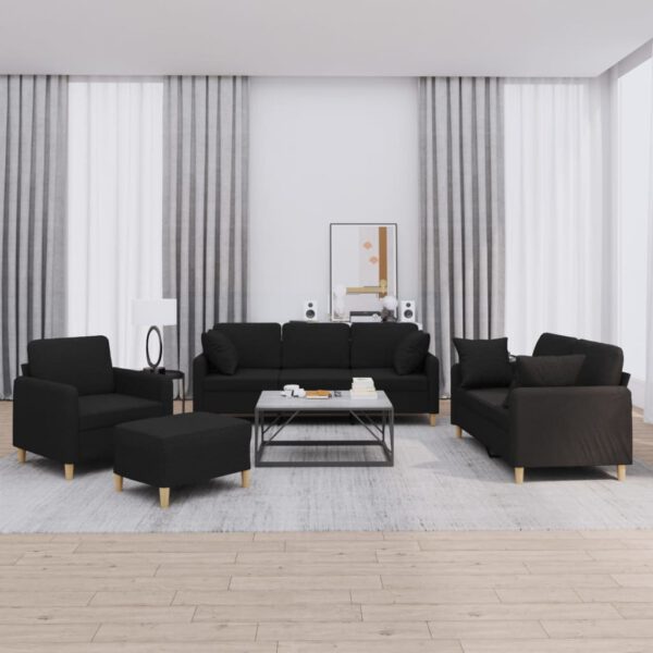 vidaXL 4-delige Loungeset met kussens stof zwart