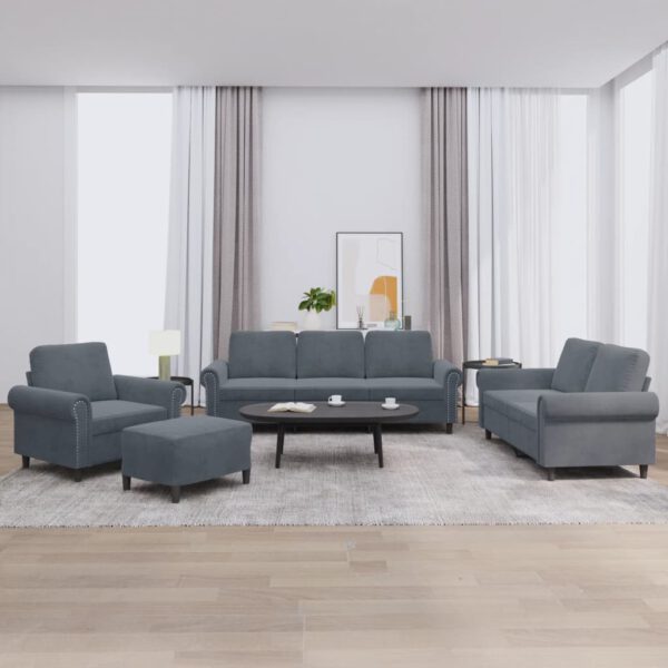 vidaXL 4-delige Loungeset met kussens fluweel donkergrijs