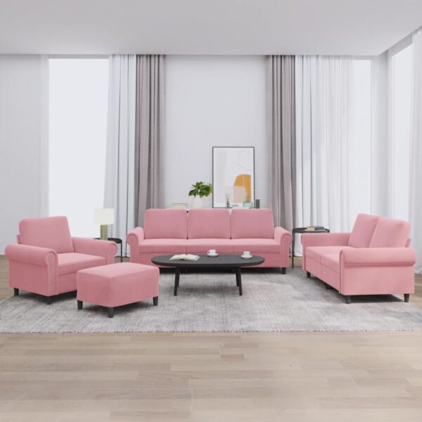 vidaXL 4-delige Loungeset met kussens fluweel roze