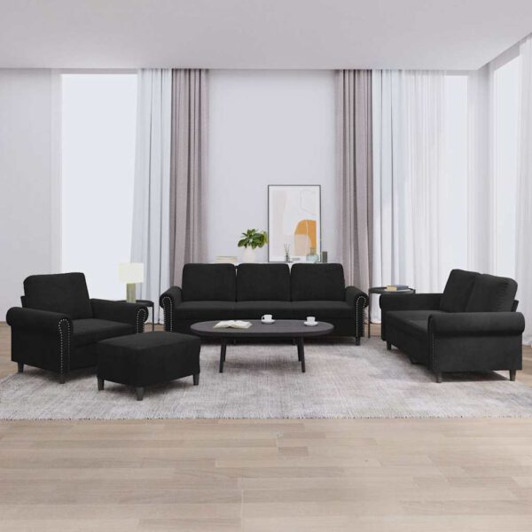 vidaXL 4-delige Loungeset met kussens fluweel zwart