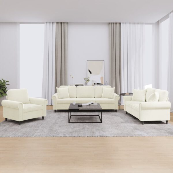 vidaXL 3-delige Loungeset met kussens fluweel cr猫mekleurig