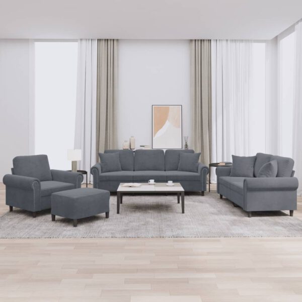 vidaXL 4-delige Loungeset met kussens fluweel donkergrijs