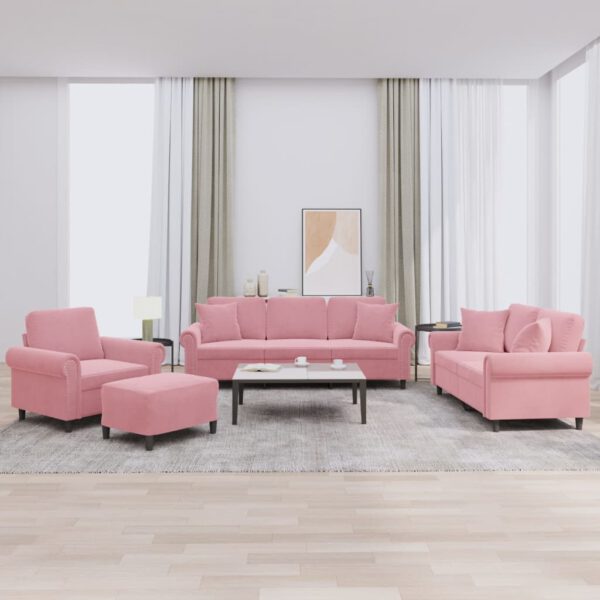 vidaXL 4-delige Loungeset met kussens fluweel roze
