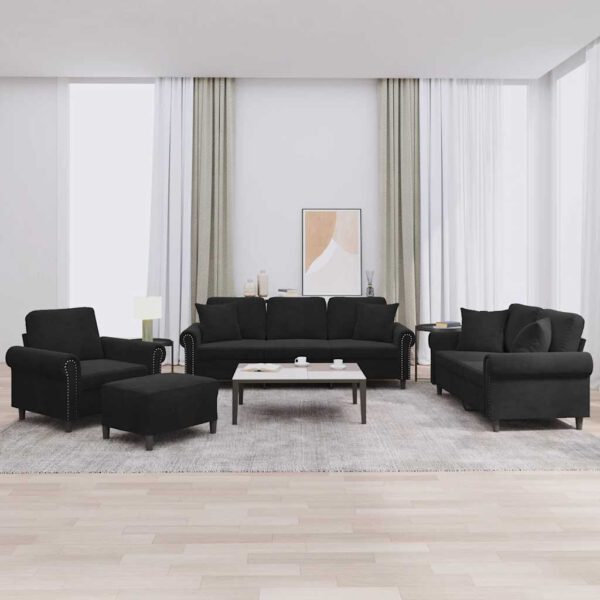 vidaXL 4-delige Loungeset met kussens fluweel zwart