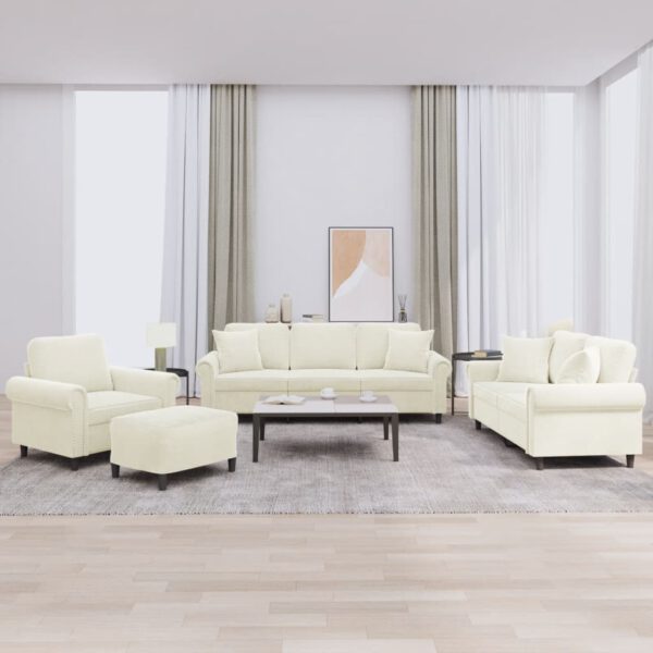 vidaXL 4-delige Loungeset met kussens fluweel cr猫mekleurig