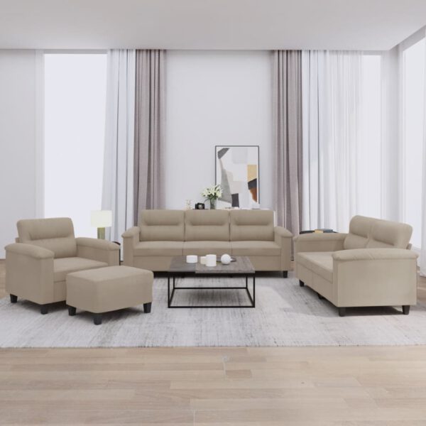 vidaXL 4-delige Loungeset met kussens microvezelstof taupe