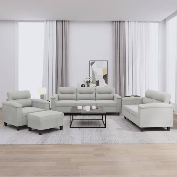 vidaXL 4-delige Loungeset met kussens microvezelstof lichtgrijs
