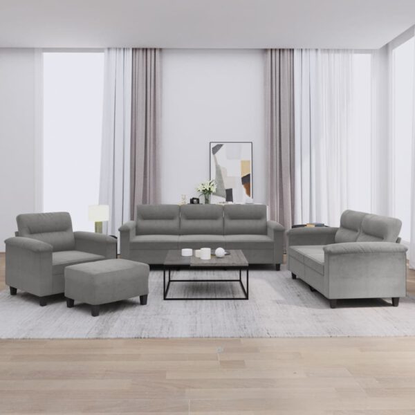 vidaXL 4-delige Loungeset met kussens microvezelstof donkergrijs