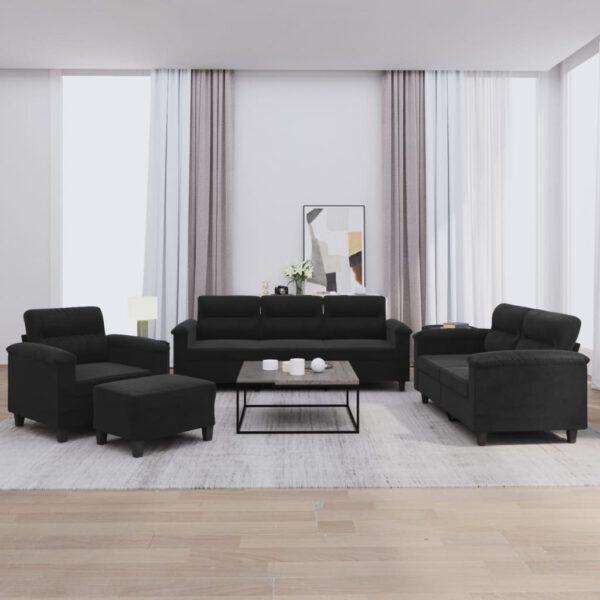 vidaXL 4-delige Loungeset met kussens microvezelstof zwart