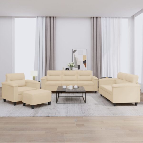 vidaXL 4-delige Loungeset met kussens microvezelstof cr猫mekleurig