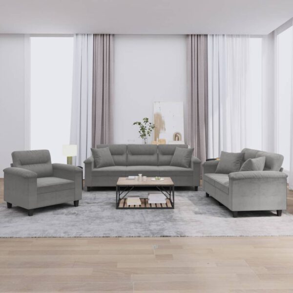 vidaXL 3-delige Loungeset met kussens microvezelstof donkergrijs