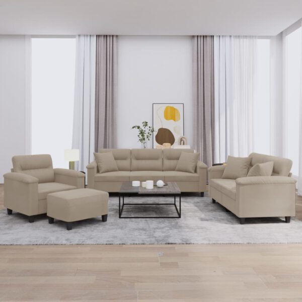 vidaXL 4-delige Loungeset met kussens microvezelstof taupe
