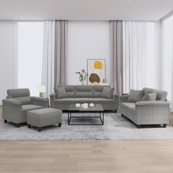 vidaXL 4-delige Loungeset met kussens microvezelstof donkergrijs