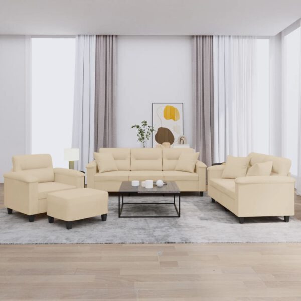vidaXL 4-delige Loungeset met kussens microvezelstof cr猫mekleurig