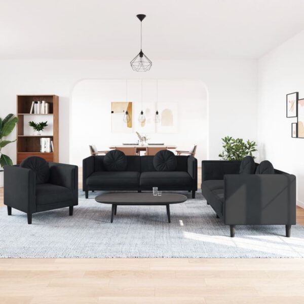 vidaXL 3-delige Loungeset met kussens fluweel zwart