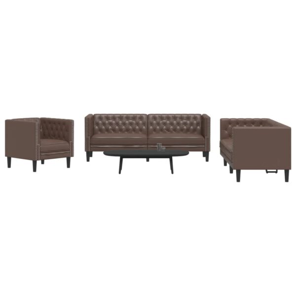 vidaXL 3-delige Loungeset Chesterfield-stijl kunstleer bruin