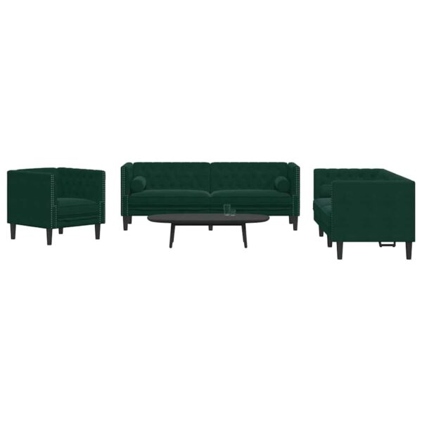 vidaXL 3-delige Loungeset Chesterfield en bolsters fluweel donkergroen