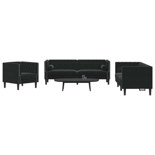 vidaXL 3-delige Loungeset Chesterfield met bolsters fluweel zwart