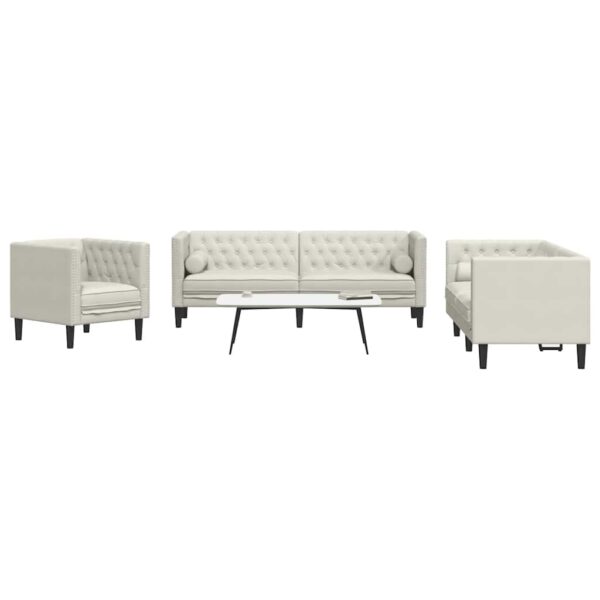 vidaXL 3-delige Loungeset Chesterfield met bolsters fluweel cr猫mekleur