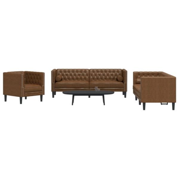 vidaXL 3-delige Loungeset Chesterfield met bolsters kunstsu猫de bruin