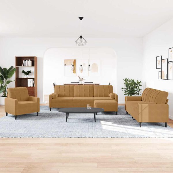 vidaXL 4-delige Loungeset met kussens en bolsters fluweel bruin