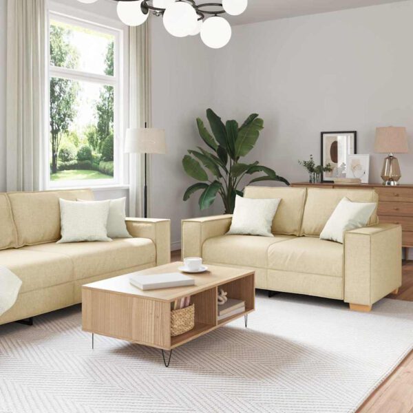 vidaXL Bank 3 pcs Cr猫me 220 x 80 x 84 cm Linnen-mix stof