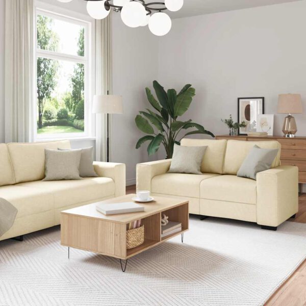 vidaXL 3-delige Loungeset met kussens stof cr猫mekleurig